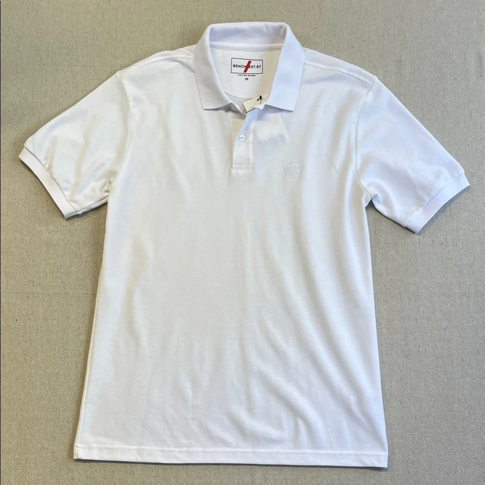 Bench White Polo Shirt Men’s Medium NWT Classic Minimalist Short Sleeve Golf - Picture 1 of 8